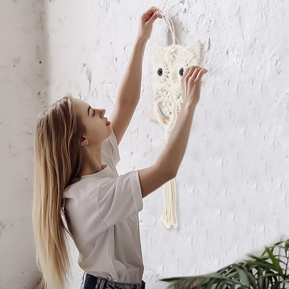 FREEBLOSS Macrame Owl Kit for Beginners Macrame Wall Hanging Kit DIY Macrame Kit with Video Tutorial Macrame Hanging Decor for Adults Gift, Naturally white FREEBLOSS