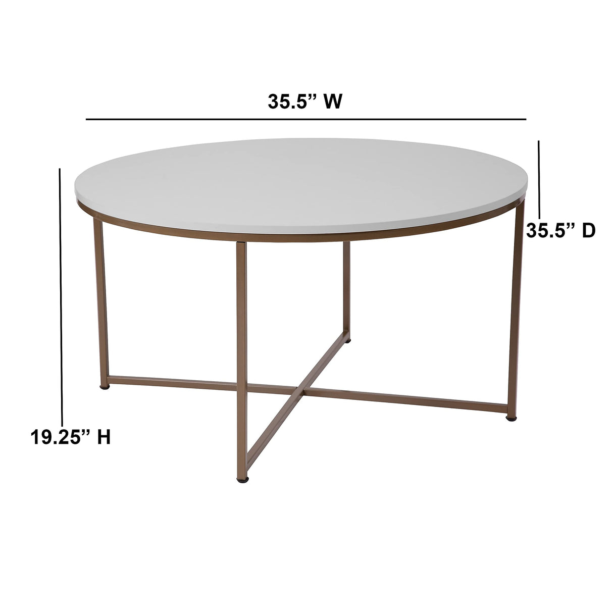 Flash Furniture Hampstead Collection Coffee Table - Modern White Finish Coffee Table - Crisscross Brushed Gold Frame Flash Furniture