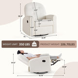 VANOMi 360 Swivel Rocker Recliner Chair, Nursery Rocking Chair with Tufted Backrest, Manual Recliner Chairs for Small Spaces, Upholstered Glider Nursing Chair for Living Room, Bedroom (White) VANOMi