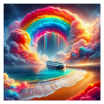 FHBUBPUP 5D Rainbow Beach Diamond Painting Kits for Adults, Scenery Diamond Art Kits for Beginners, 5D DIY Full Drill Round Diamond Dot Gem Art, Craft Gift Suitable for Home Wall Decoration 12×12Inch