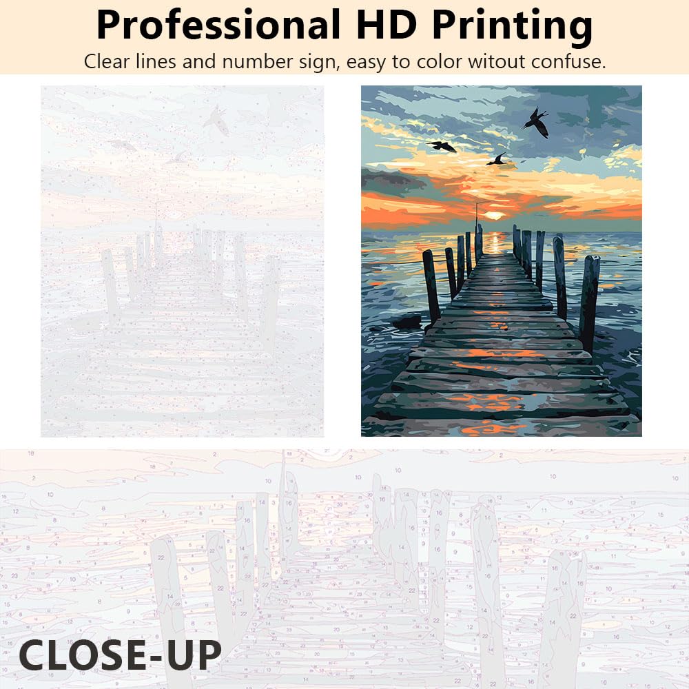 TUMOVO Paint by Numbers for Adults Beginner, Seaside Sunset with Birds Acrylic Easy Paint by Numbers Kits Craft Kits for Adults Suitable for Home Wall Decoration Frameless 16x20 Inch TUMOVO