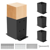 4 Pcs Post Base ,4"x 4" Post Brackets(Actual 3.6"x 3.6"), Heavy Duty Black Metal Powder-Coated Thick Steel Post Anchor Outdoor for Support Deck Base Plate , Fence Kit,Mialbox Post Mount AXWHYS