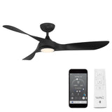 WAC Smart Fans Swirl Indoor and Outdoor 3-Blade Smart Home Ceiling Fan 54in Matte Black with 3000K LED Light Kit and Remote Control works with Alexa and iOS or Android App WAC Lighting
