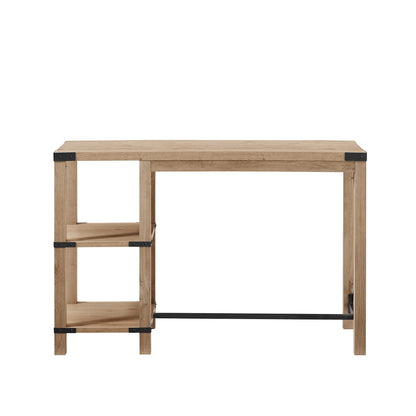 Walker Edison Modern Farmhouse Metal and Wood Kitchen Table Island with Open Storage Shelves, 55 Inch, White Oak