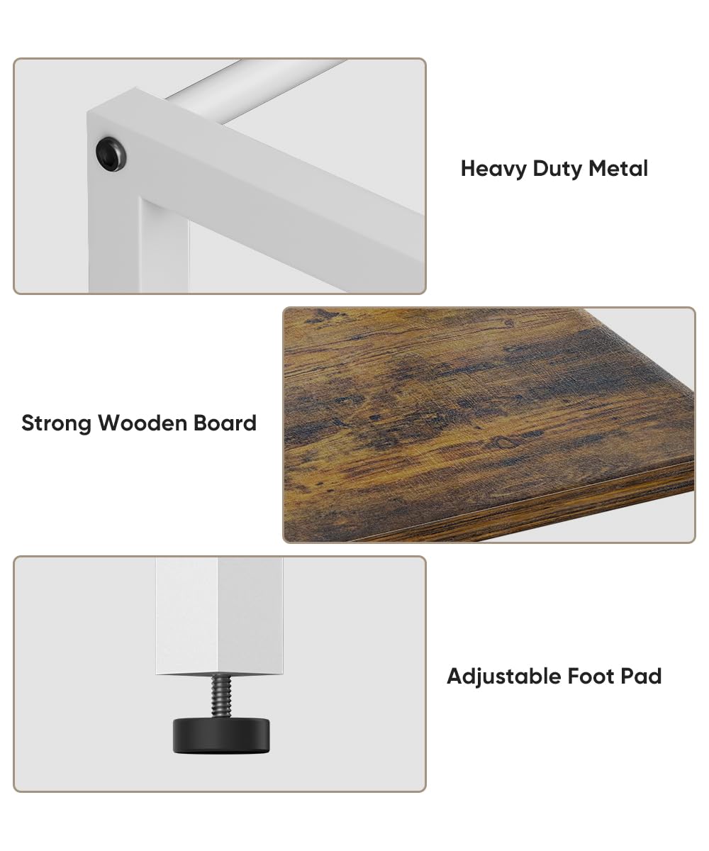 Tuohours 3-Tier Purse Organizer Rack, Iron & Wood Floor-Standing Bag Storage Holder with Adjustable Side Basket and Hook Handbag Organizers Display Stand Shelf for Closet, Bedroom, Entryway, White Tuohours