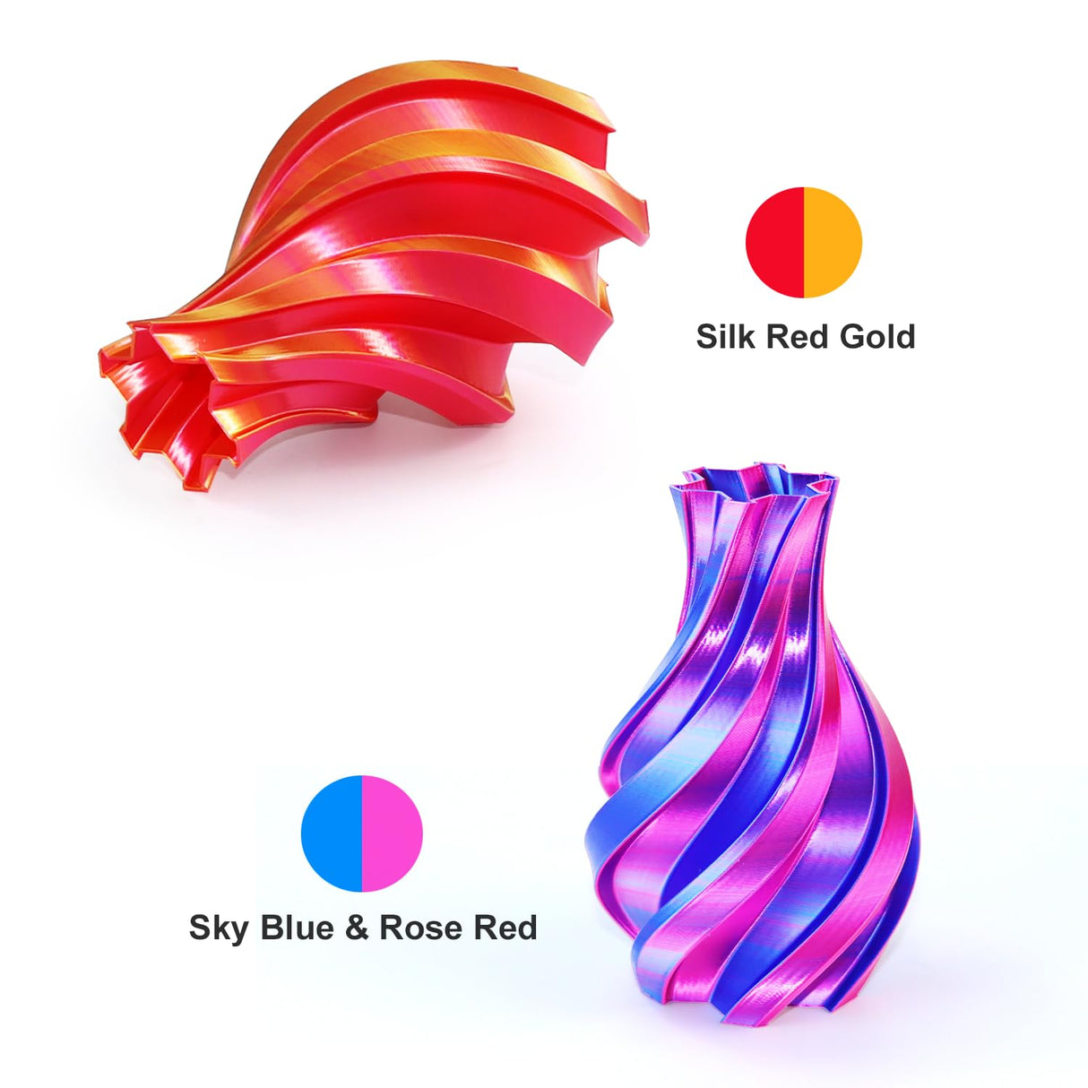 LOVOON 3D PLA Filament 1.75mm Bundle, Dual Colors 3D Printer Filament Bundle (Blue-Rose Red Gold-Red Blue-Red Green-Blue), Silk PLA Filament for 3D Pen Dimensional Accuracy +/-0.02mm, 200g x 4 Spools LOVOON
