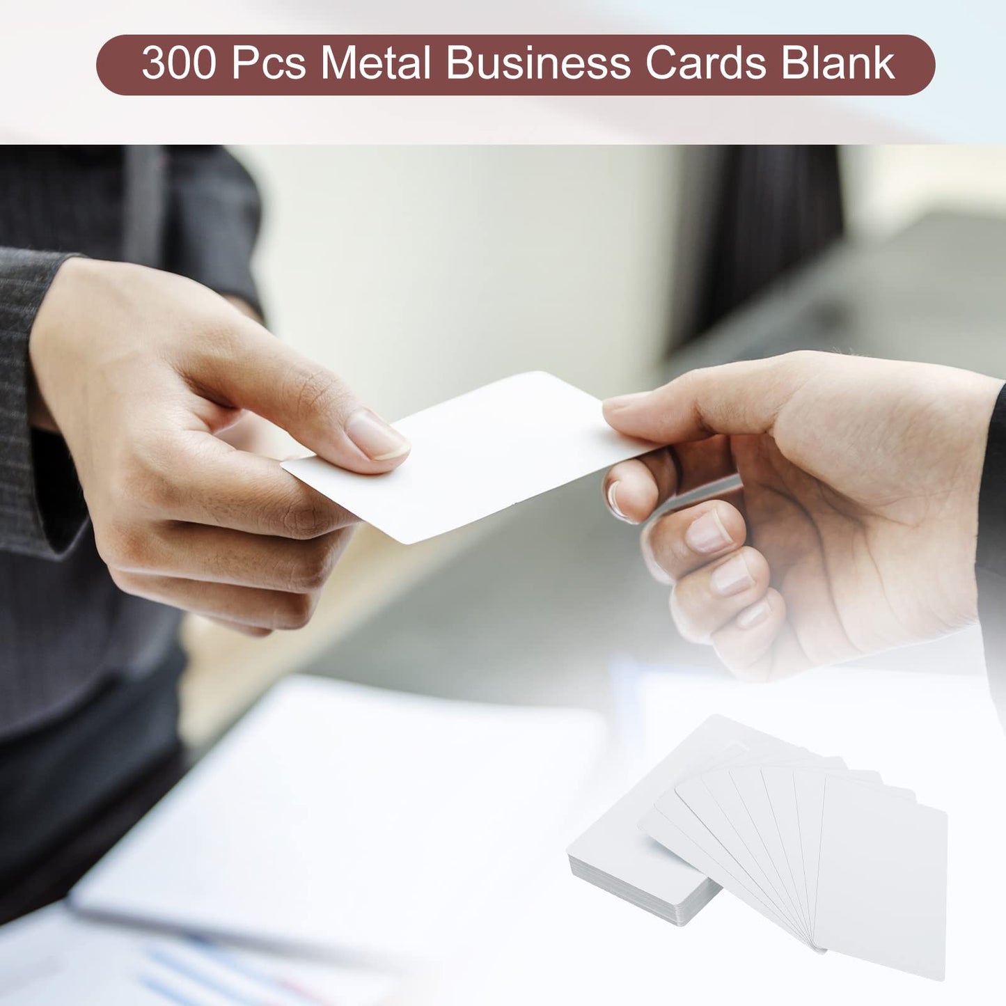 PATIKIL 300 Pack Sublimation Metal Business Cards Blank, 0.21mm Thick 3.4x2.1 Inch Aluminum Printable Name Card for Custom DIY Print, White