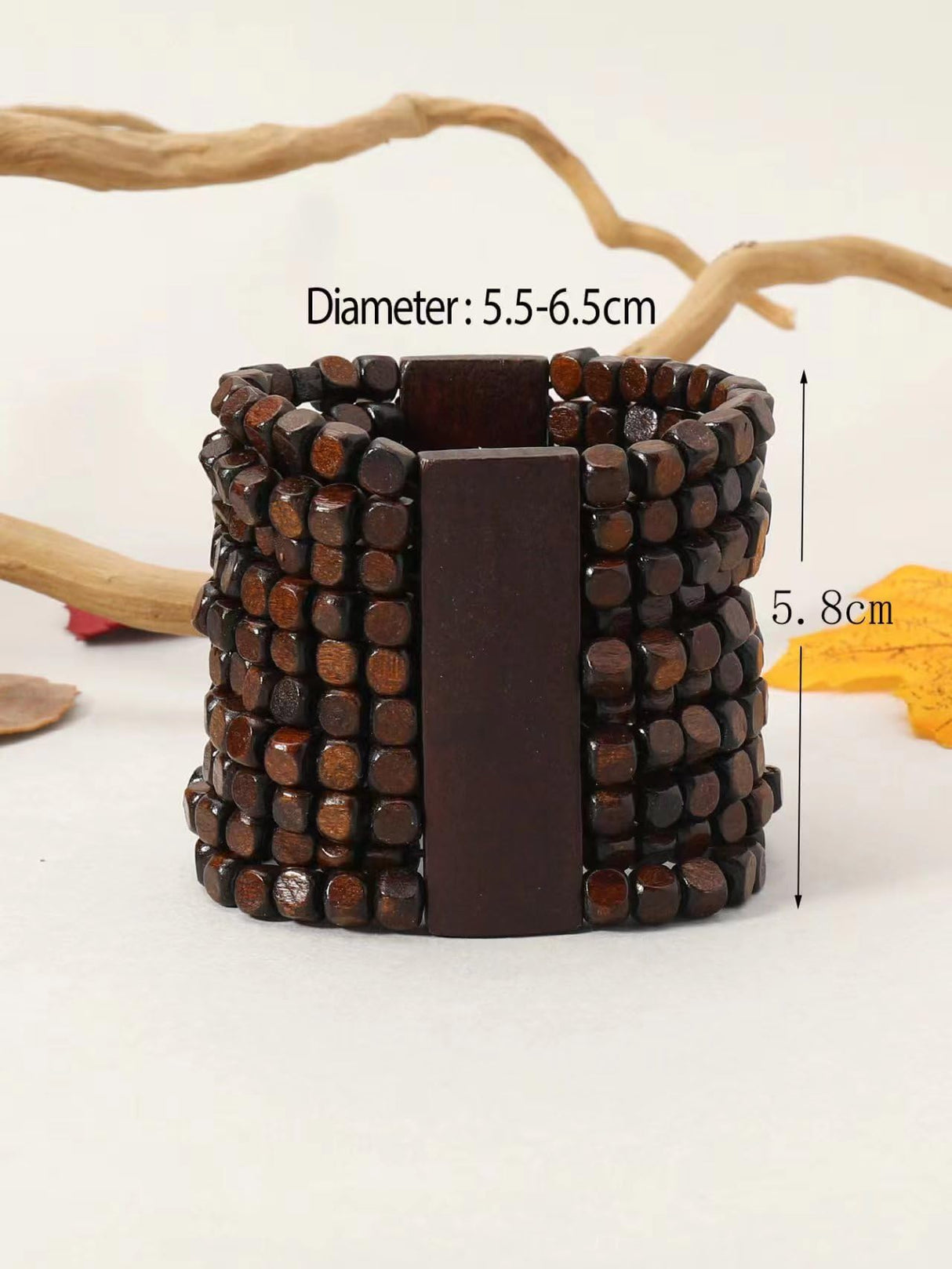QRH Stretch Wooden Beads Cuff Bracelets Multi Layered Natural Wood Beads Chunky Bangle Wooden Handmade Wide Bracelets Bohemia Jewelry for Women Men-A QRH