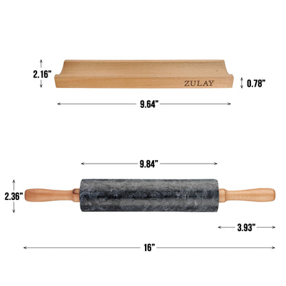 Zulay Kitchen 17-Inch Marble Rolling Pin With Stand - Polished Marble Rolling Pins For Baking - Long Rolling Pin Marble With Beechwood Handle - Non-stick Roller Pin For Baking Pastries, Bread & Pizza