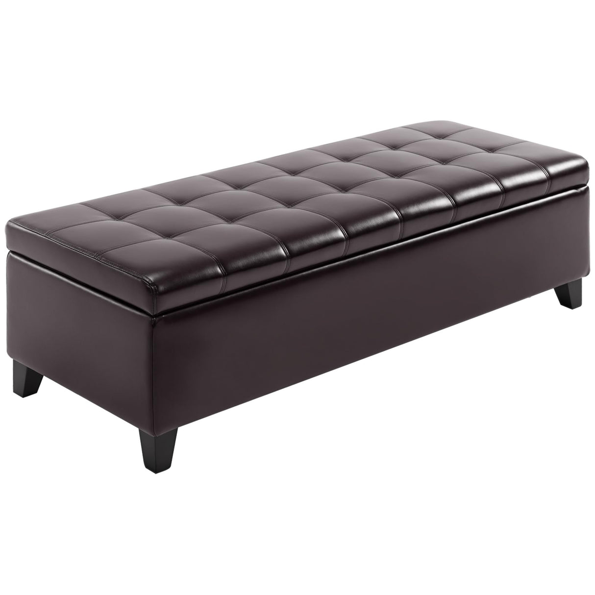 HOMCOM 51" Ottoman Storage Bench, Faux Leather Storage Chest with Lift Top, Tufted Ottoman for Living Room, Entryway, Dark Brown HOMCOM