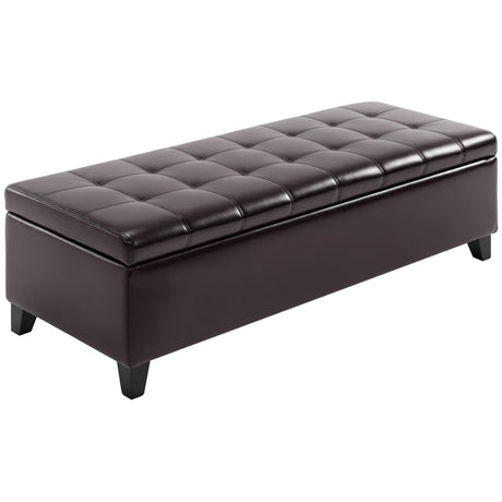 HOMCOM 51" Ottoman Storage Bench, Faux Leather Storage Chest with Lift Top, Tufted Ottoman for Living Room, Entryway, Dark Brown HOMCOM