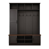 SIYSNKSI Versatile 3-in-1 Hall Tree with 6 Hooks, Farmhouse Walnut Storage Bench with Adjustable Shelves, 55" W Entryway Coat Rack with Multiple Storage Space for Mudroom, Living Room (Black-7) SIYSNKSI