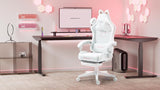 Dowinx Gaming Chair Cute with Cat Ears and Massage Lumbar Support, Ergonomic Computer Chair for Girl with Footrest and Headrest, Comfortable Reclining Game Chair 290lbs for Adult, Teen, White Dowinx