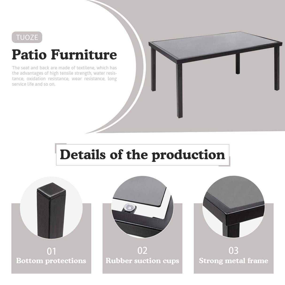 Tuoze 4 Pieces Outdoor Patio Furniture Set Conversation Set with Glass Coffee Table Bistro Set with Loveseat Garden Yard Lawn and Balcony (Grey) Tuoze