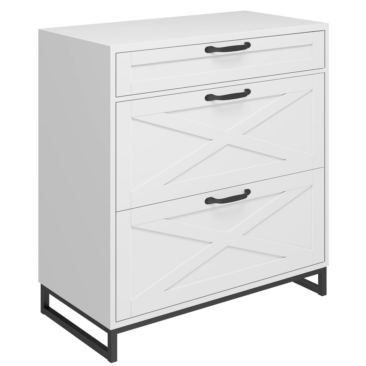 Lateral File Cabinet with 3 Drawers, Modern Farmhouse File Cabinet for Legal/Letter/A4 Size Hanging Files, Printer Stand Large Wood Home Office, White Vabches