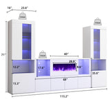 AMERLIFE Modern 3-Piece High Gloss Fireplace TV Stand & Bookcase Set in White AMERLIFE