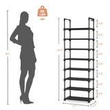 LANTEFUL Tall Shoe Rack 8 Tiers, 16-20 Pairs Shoe and Boots Organizer Storage Sturdy Shoe Shelf, Narrow Vertical Shoe Rack for Entryway, Closet, Metal Shoe Organizer with 5 Hooks LANTEFUL
