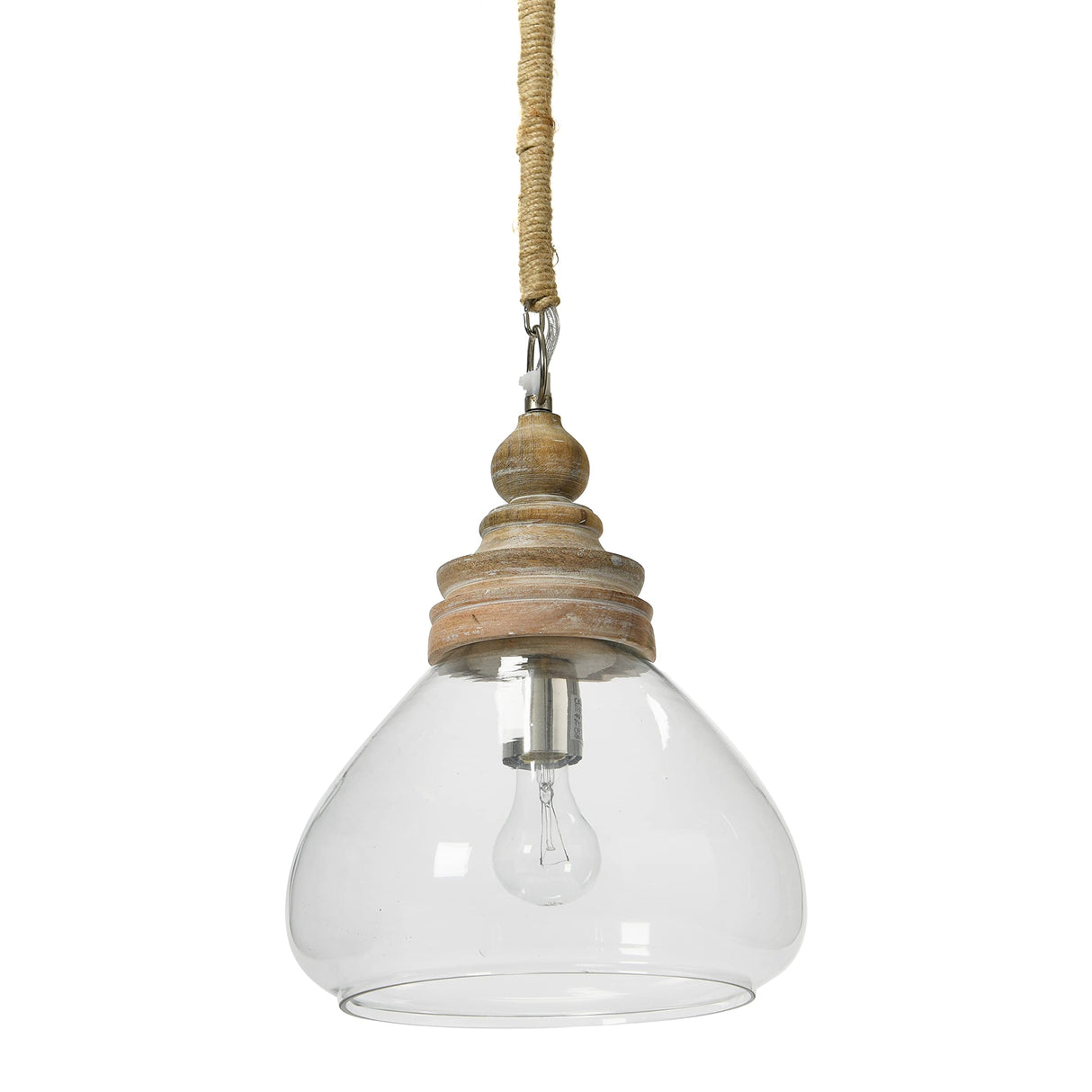 Creative Co-Op Glass and Mango Wood Ceiling Pendant Light Creative Co-Op