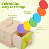 Adena Montessori Coin Box,Object Permanence Box Toys for 1 Year Old Baby Coins,Wooden Montessori Ball Drop Toys Developmental Toys for 6-12 Month Infant Toys,Learning Kids Gifts(Yellow-Green Door) Adena Montessori