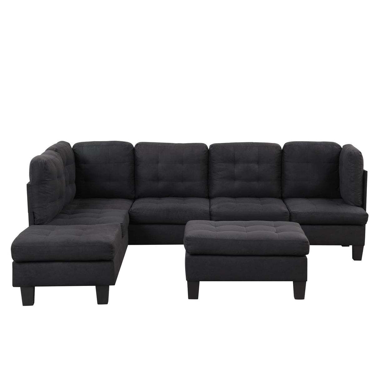 Divano Roma Furniture Modern Tufted Micro Suede L Shaped Sectional Sofa Couch with Reversible Chaise & Ottoman, Large, Black Divano Roma Furniture