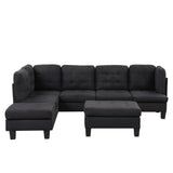 Divano Roma Furniture Modern Tufted Micro Suede L Shaped Sectional Sofa Couch with Reversible Chaise & Ottoman, Large, Black Divano Roma Furniture