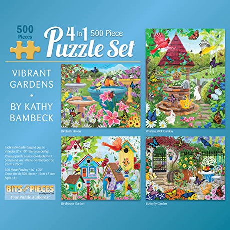 Bits and Pieces – 4-in-1 Multi-Pack 500 Piece Jigsaw Puzzles for Adults – Jigsaw Puzzle Set Bundle by Artist Kathy Bambeck, Completed Puzzle Size: 16" x 20" Bits and Pieces