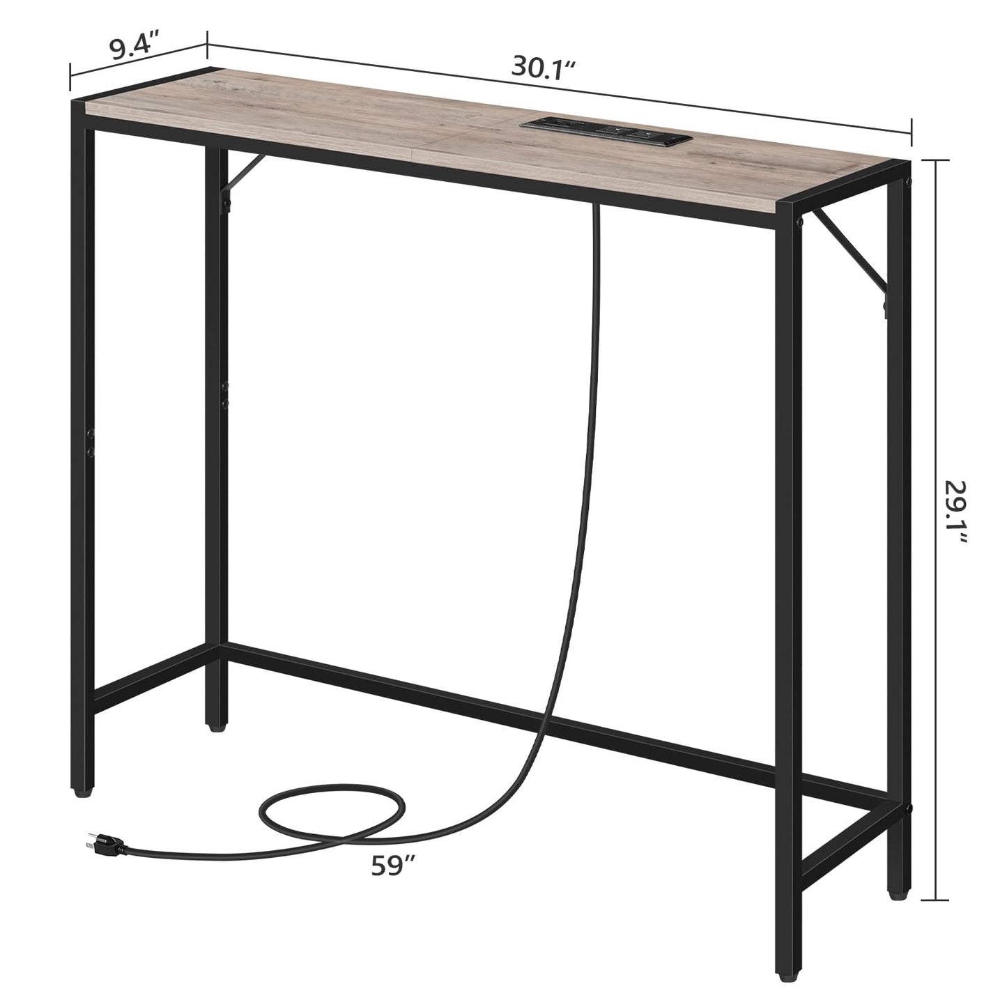 MAHANCRIS Console Table with Power Station, 30.1” Entryway Table, Behind Sofa Table, Industrial Style, Outlets and USB Ports, Sturdy, for Living Room, Entryway, Foyer, Corridor, Greige CTHG76 - WoodArtSupply