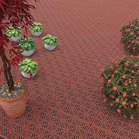 Deck Tiles - 6-Pack Pavers - Polypropylene Interlocking Patio Tiles - Outdoor Tiles for Patio, Porch, Garage, or Pool Deck by Pure Garden (Terracotta) Pure Garden