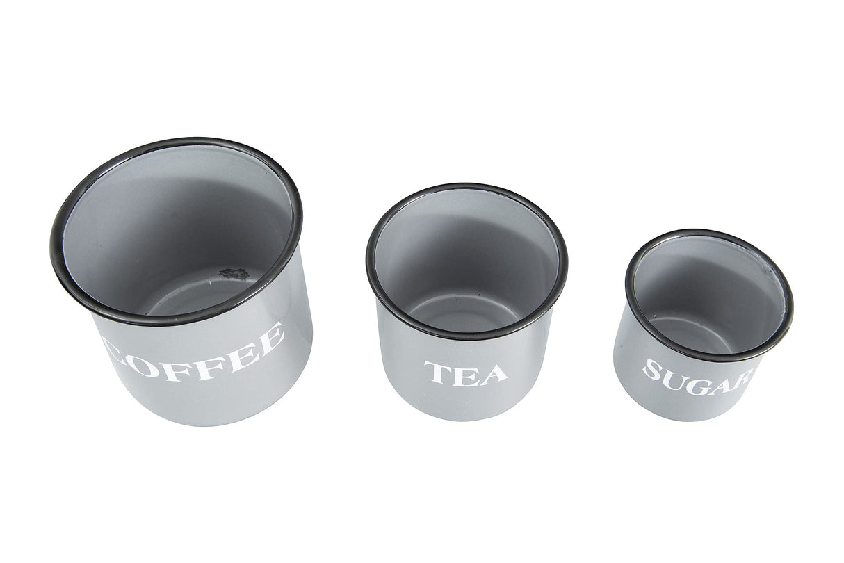 Creative Co-Op Metal Containers with Lids, "Coffee", "Tea", "Sugar" (Set of 3 Sizes/Designs),Grey Creative Co-Op