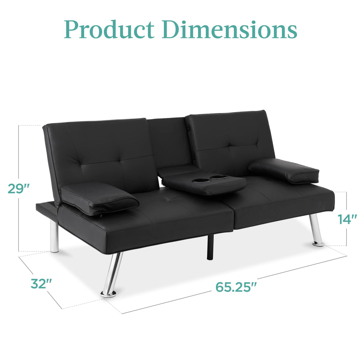 Best Choice Products Faux Leather Upholstered Modern Convertible Futon, Adjustable Folding Sofa Bed, Guest Bed w/Removable Armrests - Black Best Choice Products