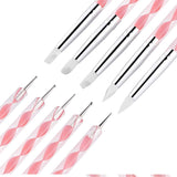21 Pcs Nail Art Brushes Nail Art Tool Set Resin Palette Nail Art Painting Mixed Color 2 Way Acrylic Silicone Carving Pen Dotting Pen Tool Manicure Kit DIY Makeup Display Board for Home Salon, Pink AUOCATTAIL