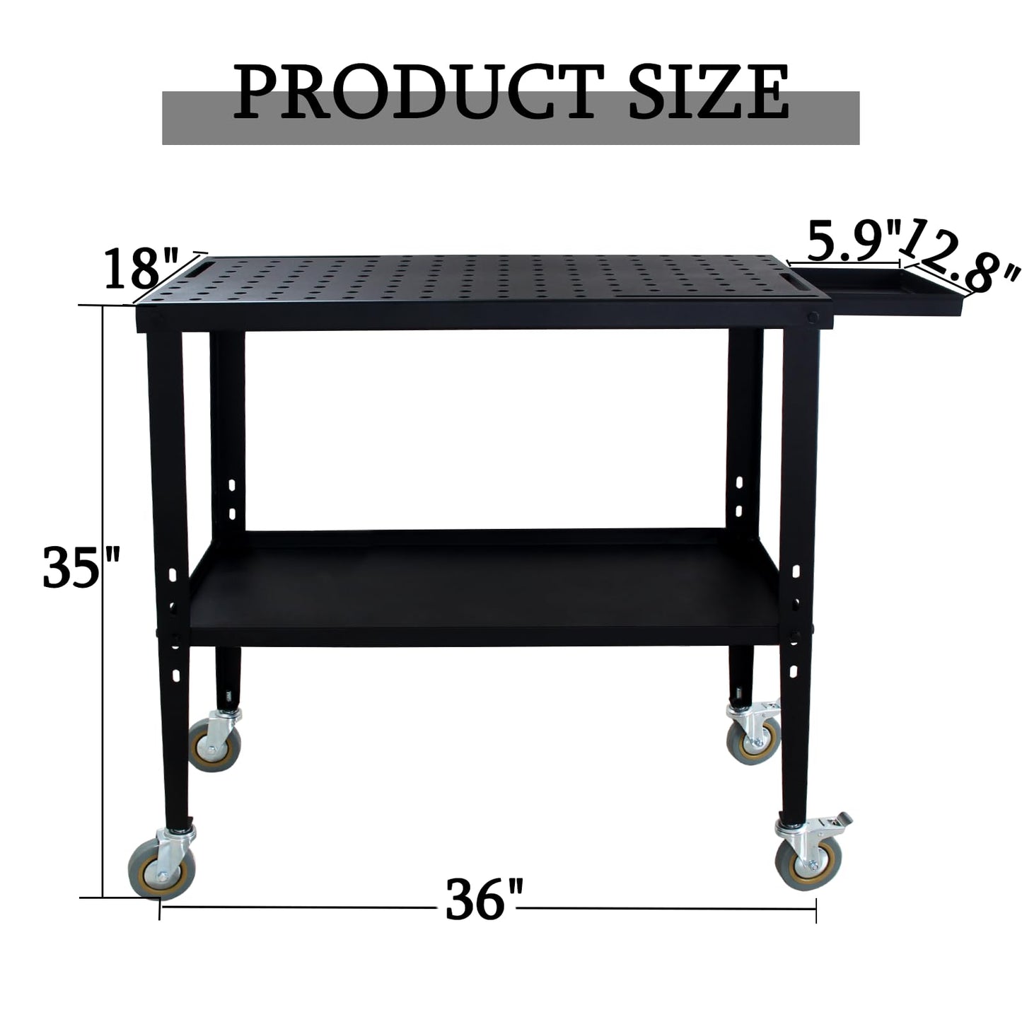 Migoda Welding Table, 18" x 36" Welding Table Top, 1200lb Load Capacity Portable Welding Table with 5/8" Holes and Casters with Brakes, Extra Middle Shelf for Storage - WoodArtSupply