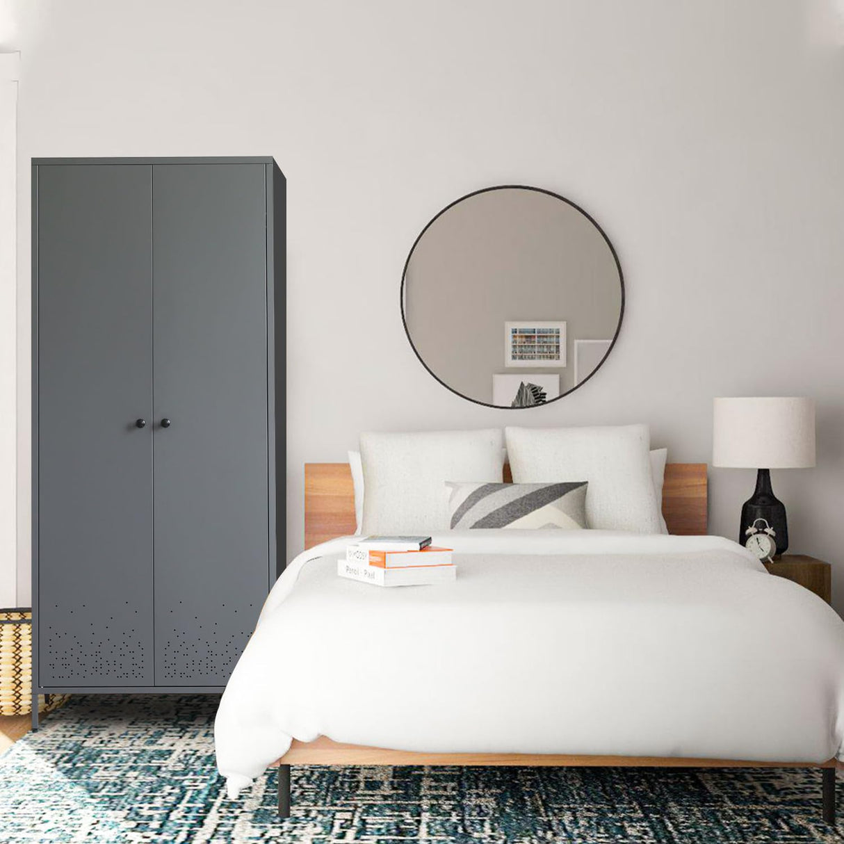 YEEZER Metal Armoire Wardrobe Closet Cabinet for Hanging Clothes with Lock Doors, -74" Steel Lockable Wardrobe Storage Locker Clothes Organizer for Bedroom, Laundry Room (Dark Gray) YEEZER