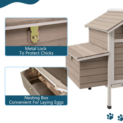 Ketive Chicken Coop Chicken House Outdoor with Removable Trays, Wooden Rabbit Hutch Poultry Cage with Nesting Box, Indoor Hen House Chicken Cage with Ramp for Garden Backyard (32"L x 23.6"W x - WoodArtSupply