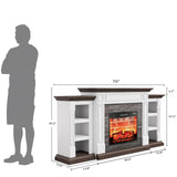 LGHM 70" Electric Fireplace with Mantel, Fireplace TV Stand for TVs Up to 80 Inch, Farmhouse Entertainment Center with Storage, Realistic Stacked Stone Surround with Remote Control for Living Room LGHM