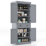 Giantex Pantry Organizers and Storage, 72" Tall Kitchen Cabinet with 2-Door Cabinets & Drawer, Buffet Sideboard w/Adjustable Shelves, Wooden Freestanding Cupboard for Dining Room Living Room (Grey) Giantex