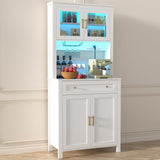 Yeyawomy 72" Tall Kitchen Pantry Cabinet with LED Light and Power Outlets, Farmhouse Large Storage Cabinet, Microwave Stand with Storage, Adjustable Cabinet Shelf, Kitchen Pantry White Modern Style Yeyawomy