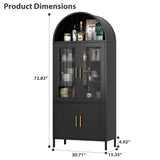JAORD Metal Arched Cabinet, 73'' Arched Kitchen Pantry Storage Cabinet with Doors/Shelves, Black Arched Bookcase Display Cabinet for Home Office Bar Living Room, Assemble Require JAORD