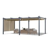 BPS 12' x 20' Outdoor Pergola with Retractable Shade Canopy, Dark Gray Matte Aluminum Frame, 2 Pieces Roller Shade Curtain, Grape Trellis Pergola for Patio Backyard and Deck - Khaki BPS