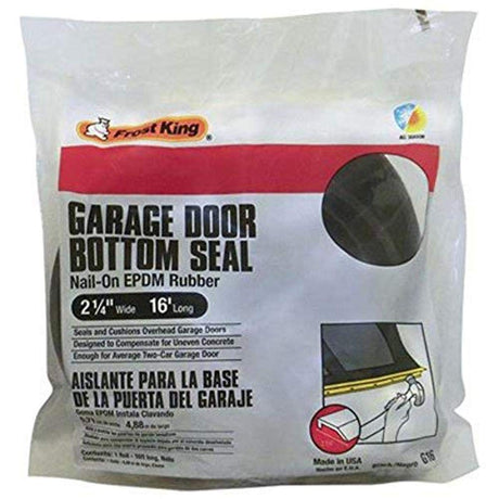 Frost King G16H Nail-On Rubber Garage Door Bottom Seal, 2-1/4-Inch by 16-Foot, Black Frost King