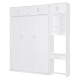 Harper & Bright Designs Queen Size Wall Murphy Bed with Desk, Wooden Queen Size Wall Bed with Storage Top Cabinet and Storage Shelves, White Harper & Bright Designs