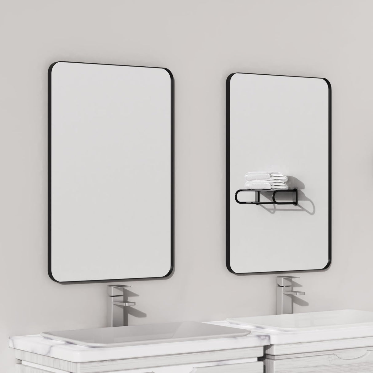 VocalStar Black Bathroom Mirror for Wall, 18 x 26 Inch Rounded Rectangle Metal Framed Bathroom Wall Vanity Mirror Farmhouse, 1/4-inch Shatterproof Glass | Ultra-Flush Hanging VocalStar
