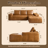 114" Boneless Couches for Living Room, Brown Faux Leather Cloud Sectional Couches with Chaise, Deep Seat L Shaped Modular Sofa, No Assembly Required Sofas in a Box (Right,Faux Leather,Brown) weaxty W