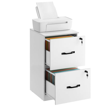 VASAGLE 2 Drawer File Cabinet, File Cabinet with Lock, Printer Stand, Office Filing Cabinet Organizer, for A4 and Letter Size Files, Cloud White UOFC061W14 VASAGLE