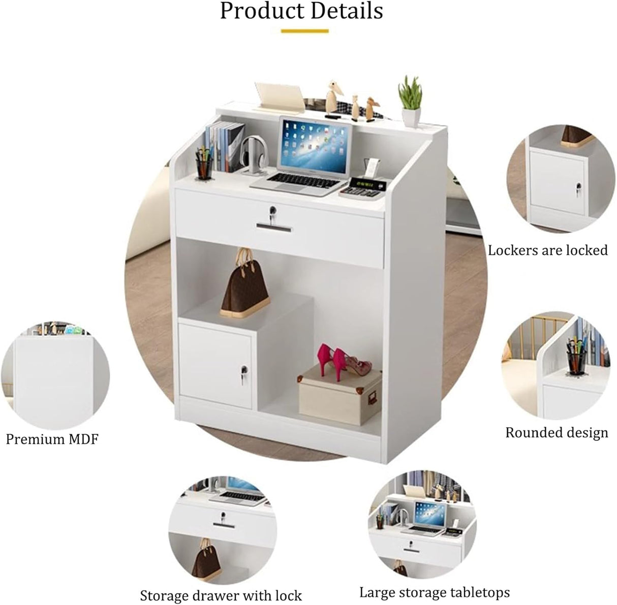 Reception Desk with Counter,Small Front Desk with Drawer & Cabinet,Reception Counter for Small Spaces,Retail Checkout Counter for Clothing Store Lobby Beauty Salon Generic