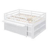 Full size Low Loft Bed with Storage, Full Size Loft Bed with Portable Desk & 4 Drawers, Wood Full Loft Bed Frame with Shelves, Modern Farmhouse Junior Loft Bed for Kids Boys Girls, White Harper & Bright Designs