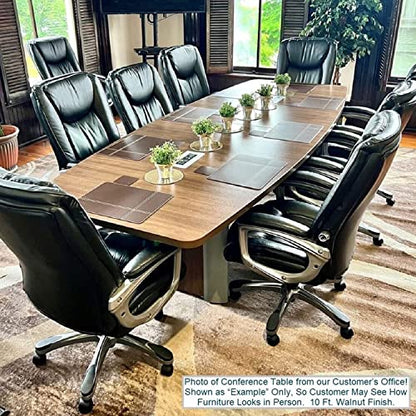 Thaweesuk Shop Espresso 12 FT Executive Boat Shaped Conference Table Wood Hide Wires Inside Elliptical Metal Legs Grommets Racetrack Desk 2 Power Data Modules Black Office Meeting Room Boardr - WoodArtSupply