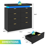 knoworld 8 Drawer Dresser for Bedroom, Black Dresser with LED Lights and Power Outlet, Large Wooden Dressers Modern Chest of Drawers, Double Wide 9 Drawer Dressers for Bedroom, Entryway, Hallway knoworld