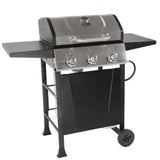 Grill Boss Propane 3 Burner Gas Grill, Portable BBQ w/Lid, Wheels & Side Shelves, Black GRILLBOSS