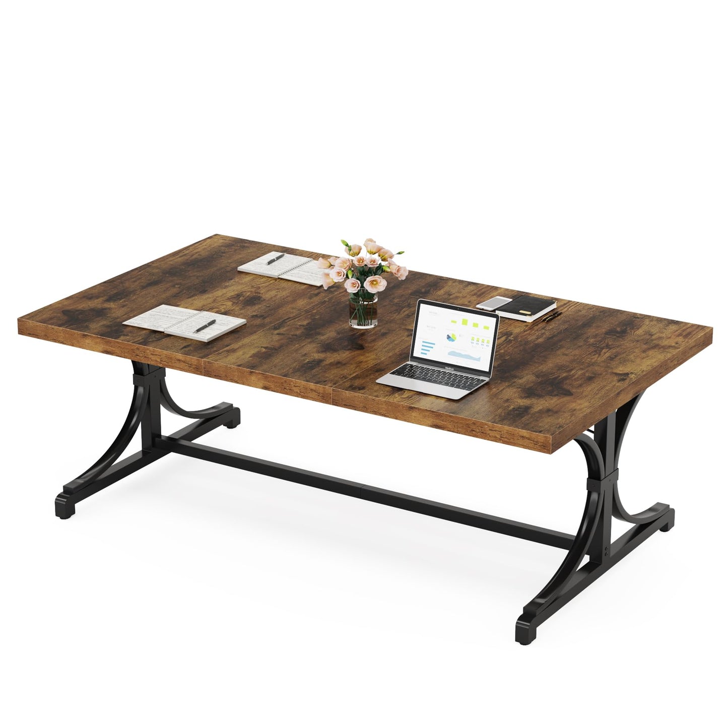 Tribesigns Meeting Seminar Table for 4-6 People, 62.4-Inch Rectangle Conference Table Conference Room Table with Thick Wooden Tabletop and X-Shaped Metal Legs for Home Office, Rustic Brown &  - WoodArtSupply